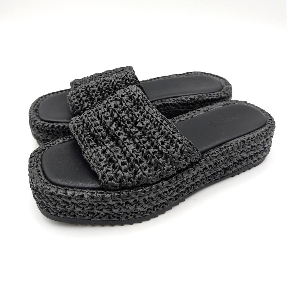 Open Edit Gisella Platform Slide Sandals Open Toe Women's Black Sz US8M EU38
